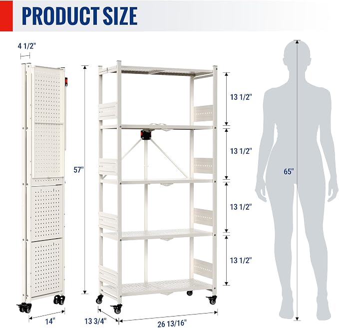 WORKPRO 5-Tier Folding Shelf, No-Assembly Metal Storage Rack - Image 3