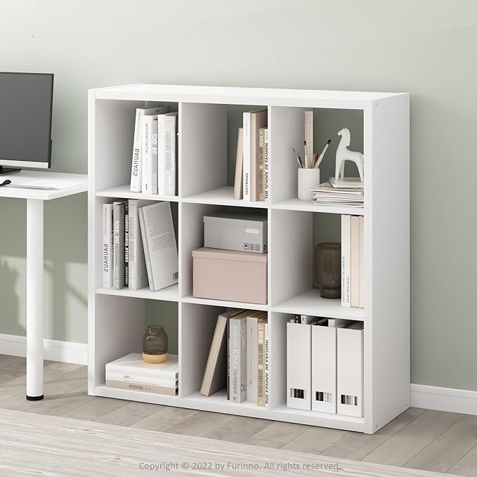 Furinno Cubicle Book Shelf, 9-Cube Bookshelf, Extra Thick Frame Reversible Tall by Furinno-FitsYourSpaceFitsYourBudget
