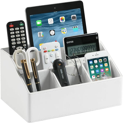 PU Leather Desk Organizer, Luxury Remote Control Holder by MEIBOOCH