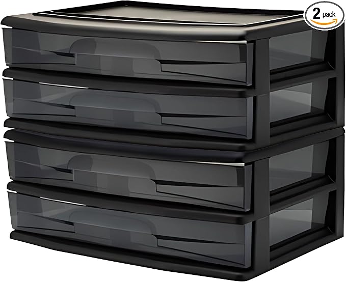 HOMZ 2-Pack 2-Drawer Storage Cart, Plastic Drawers by Homz