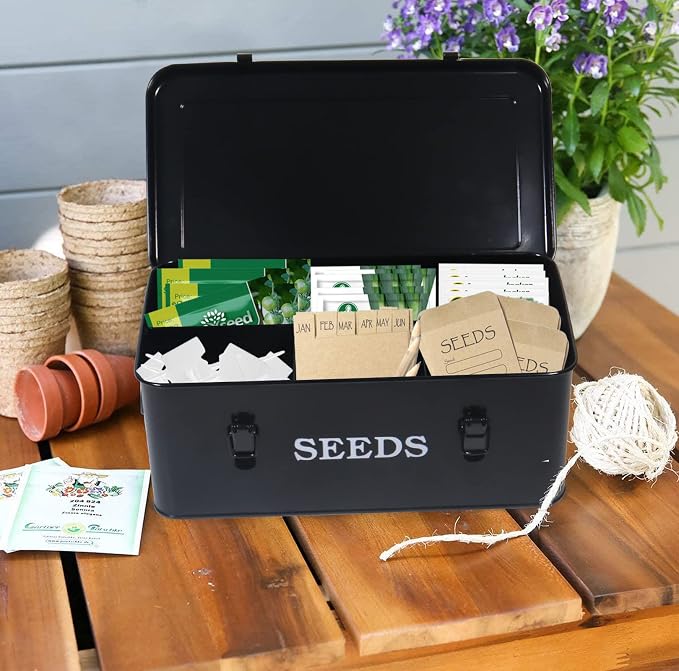 Seed Saving Box, Metal Seed Bin, Seed Storage Organizer, Seed Packet Container - Image 6