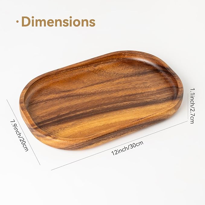 Acacia Oval Wooden Valet Tray for Men Women, Acacia Wood Serving Tray Key Dump - Image 4