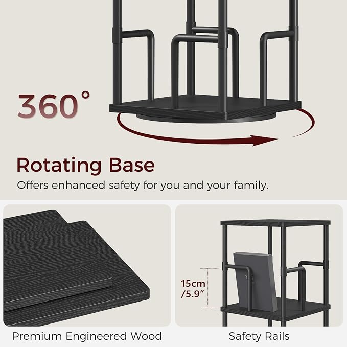 MAHANCRIS 4-Tier Rotating Bookshelf, Freestanding Corner Bookshelf, 360° - Image 6