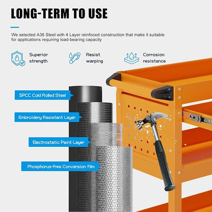 Heavy Duty 3 Tier Tool Cart, Mechanic Metal Rolling Tool Cart - Image 3