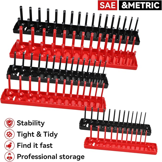 6PCS Socket Organizer Tray Set, 3/8-Inch & 1/2-Inch Drive Deep and Shallow - Image 2