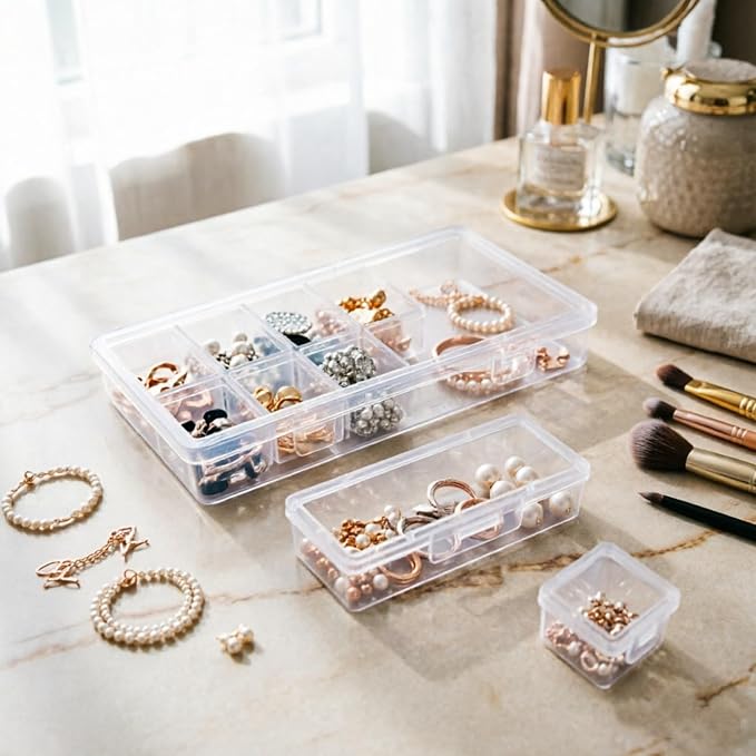 112 Pieces Mixed Sizes Rectangular Empty Mini Clear Plastic Organizer Box | - Image 4