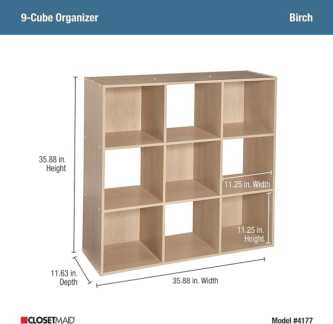 ClosetMaid Cubeicals 9 Cube Storage Shelf Organizer Bookshelf, Square Shape - Image 3