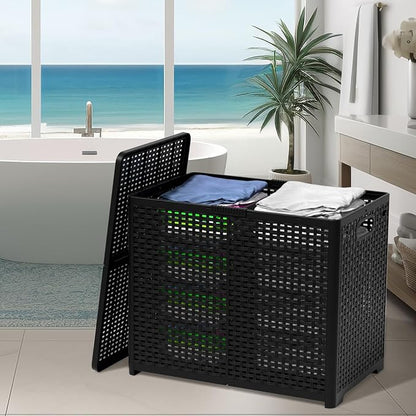 Asking 80L Collapsible 2 Section Divided Clothe Hamper, Double Laundry Hamper - Image 5