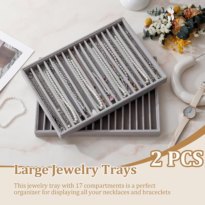 Large Velvet Jewelry Tray 2 Pack Stackable Jewelry Display Drawer Inserts Trays - Image 2