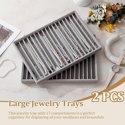 Large Velvet Jewelry Tray 2 Pack Stackable Jewelry Display Drawer Inserts Trays - Image 2
