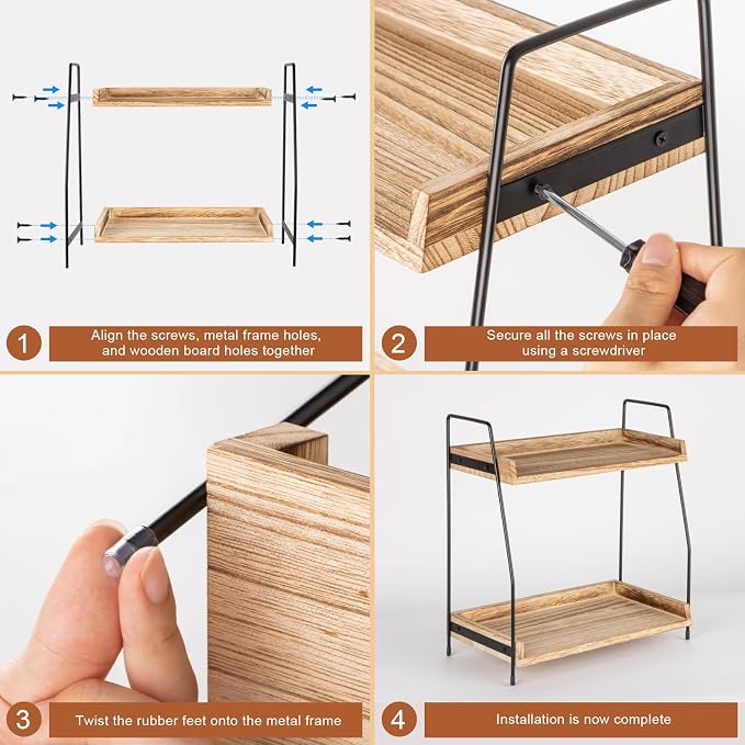 ANBOXIT Countertop Coffee Station Organizer, 2 Tier Wooden Shelf | - Image 5
