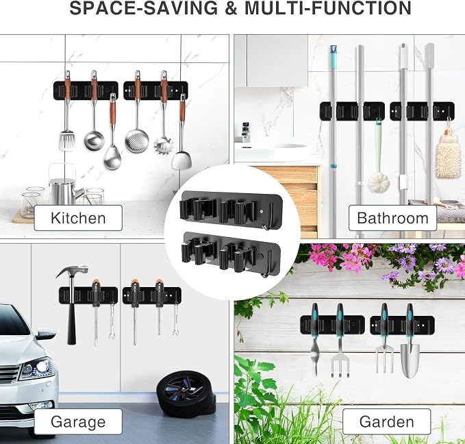 homeasy Wall Mount Mop and Broom Holder, Heavy Duty Stainless Steel Organizer - Image 6