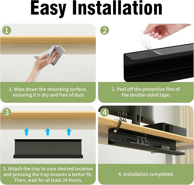 2 Pack No-Screw Cable Management Under Desk, Self-Adhesive Cord Organizer - Image 4