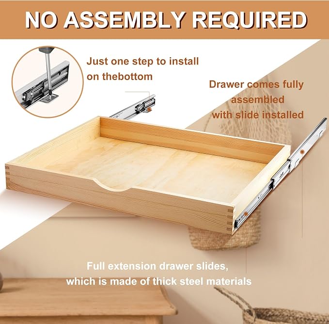 Menkxi 2 Set Pull out Tray Cabinet Organizer Wooden Pull Drawers storage Slide - Image 3