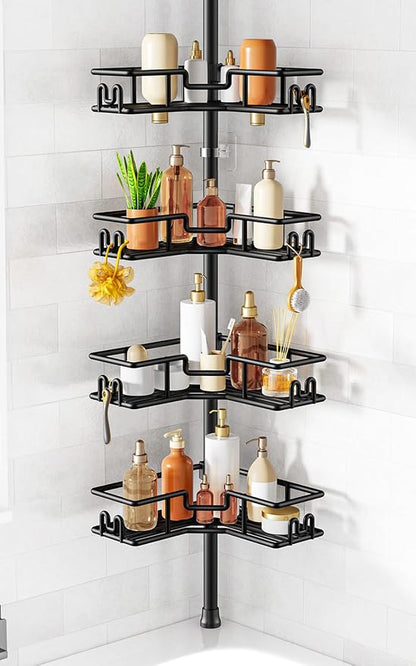 HAMITOR Shower Caddy Tension Pole: 4-Tier Adjustable Corner Bathroom Organizer by HAMITOR