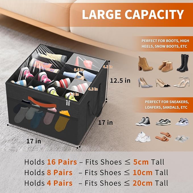Aokeyee 2 Pack Shoe Organizer for Closet, Foldable Shoe Storage Organizer Box - Image 2