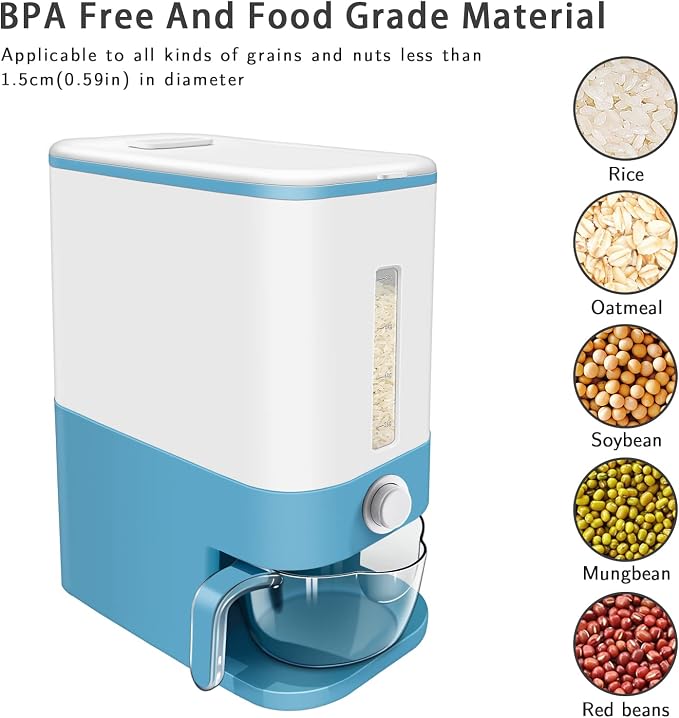 Lenwi 22-25 Lbs Rice Dispenser, Large Cereal Dry Food Storage Containers - Image 7