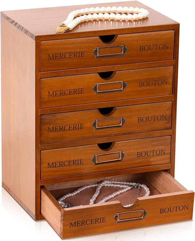 Wesiti 5-drawer Vintage Wooden Desk Organizer, Rustic Apothecary Cabinet by Unteilti