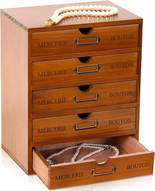 Wesiti 5-drawer Vintage Wooden Desk Organizer, Rustic Apothecary Cabinet by Unteilti