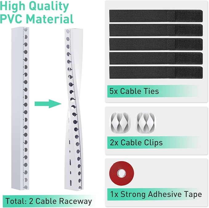Updated White Cable Raceway Kit, 77 inch Open Slot Wire Covers - Image 3