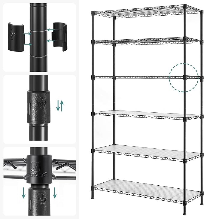 SONGMICS 6-Tier Storage Shelves, Wire Shelving Unit, Kitchen Metal Shelves - Image 6