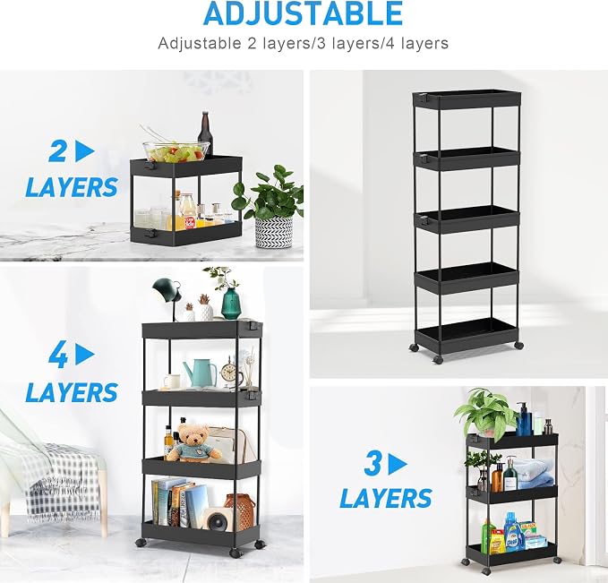 SPACEKEEPER 5-Tier Rolling Cart, Bathroom Storage Organizer Utility Cart - Image 4