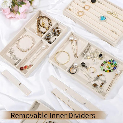 Dntorx Stackable Jewelry Organizer Trays, 6 Set of Velvet Jewelry Drawer Insert - Image 5