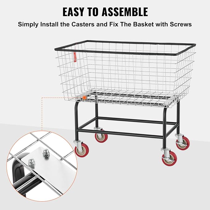 VEVOR Wire Laundry Cart, 3.8Bushel Wire Laundry Basket - Image 6