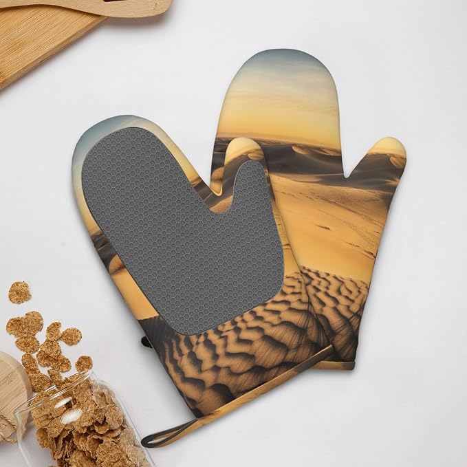 Sand Dunes Print Oven Mitts Set of 2, Heat Resistant Silicone Oven Mittens - Image 9
