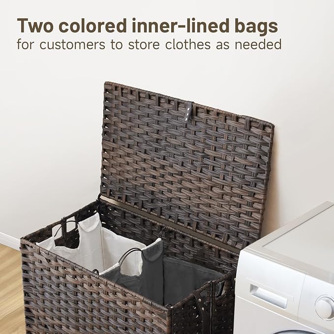 Laundry Hamper with Wheels, 34.3 Gallon Rolling Laundry Basket with Lid - Image 2