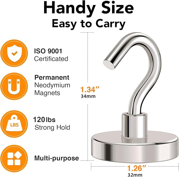 MIKEDE Strong Magnetic Hooks, 120Lbs Heavy Duty Magnetic Hooks - Image 6