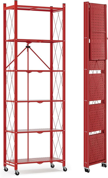 ALANNG 73.6 Inch Folding Bookshelf, 6 Tier Metal Bookcase and Bookshelves | by ALANNG