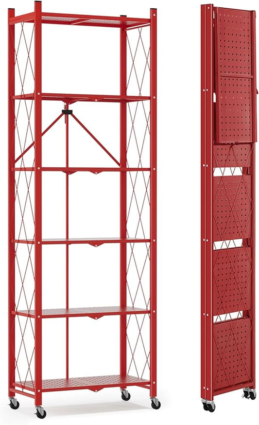 ALANNG 73.6 Inch Folding Bookshelf, 6 Tier Metal Bookcase and Bookshelves | by ALANNG
