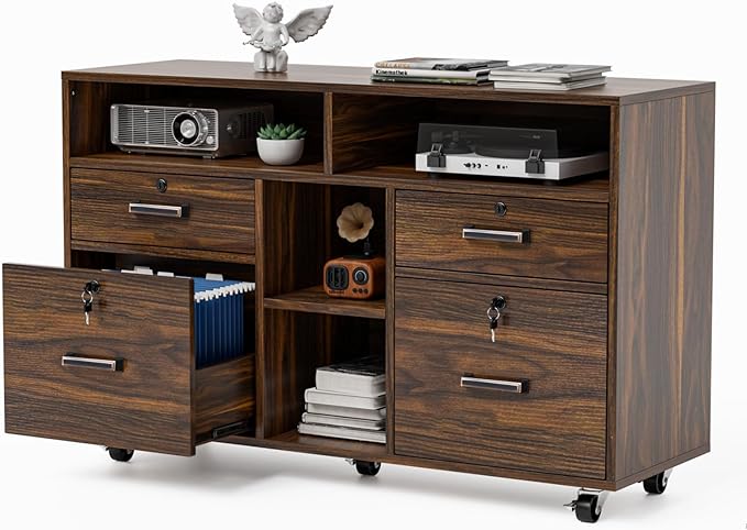 VINGLI Dark Brown Wood Lateral File Cabinet by VINGLI