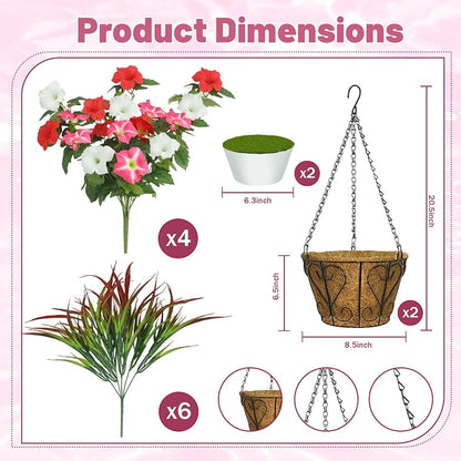 2 Pack Artificial Flowers Hanging Baskets - Image 3