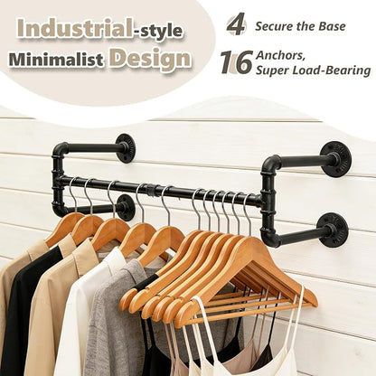 Industrial Pipe Clothing Rack, 32.6 Inch Wall Mounted Garment Rack, - Image 6