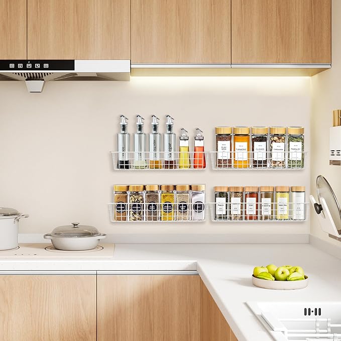 Spice Rack Organizer Wall Mount, 4 Pack White Storage Basket - Image 4