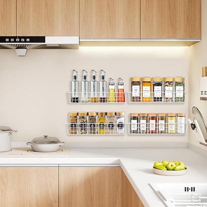 Spice Rack Organizer Wall Mount, 4 Pack White Storage Basket - Image 4