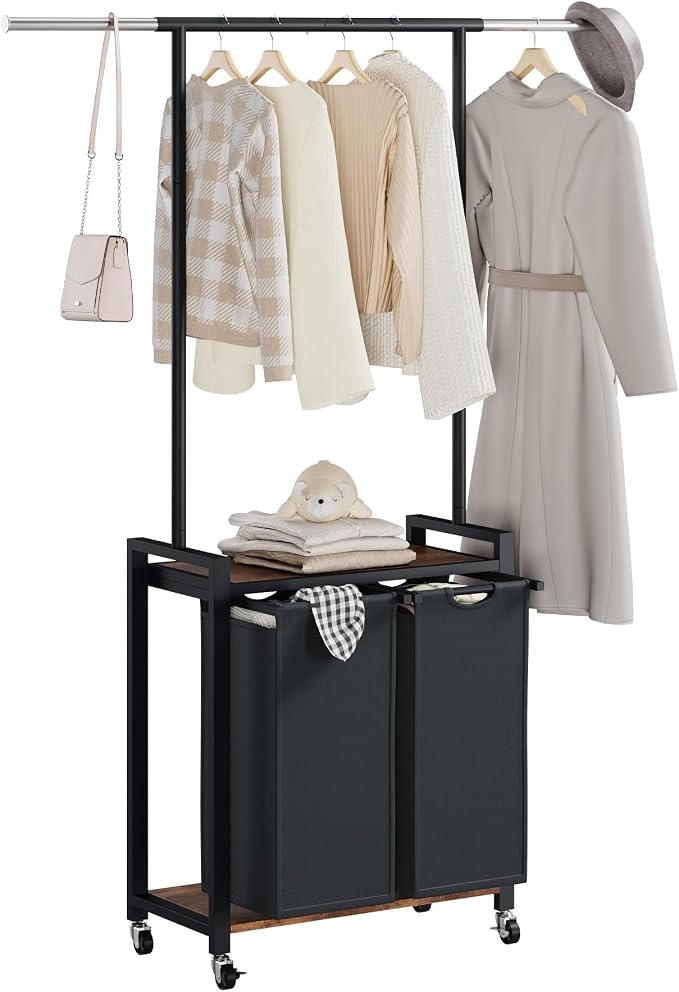 IDEALHOUSE 2-Section Laundry Sorter, Rolling Laundry Hamper by IDEALHOUSE