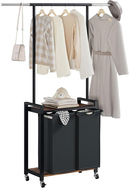 IDEALHOUSE 2-Section Laundry Sorter, Rolling Laundry Hamper by IDEALHOUSE