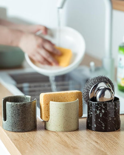 Sponge Holder for Kitchen, Ceramic Sink Caddy Scrub Sponge Rack Dish Rack - Image 6