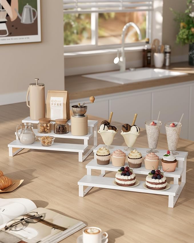SONGMICS Display Risers, 3-Tier Cupcake Stand Holder, Spice Rack, Shelf Risers - Image 3