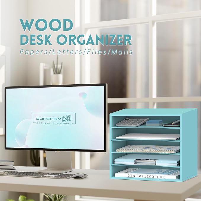 5 Tier Wood Desk Organizer, Mail Sorter and Paper Organizer - Image 2