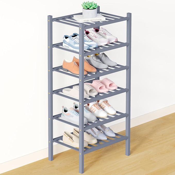 Smiry Bamboo Shoe Rack for Closet, 6 Tier Small Wooden Stackable Shoe Organizer by Smiry