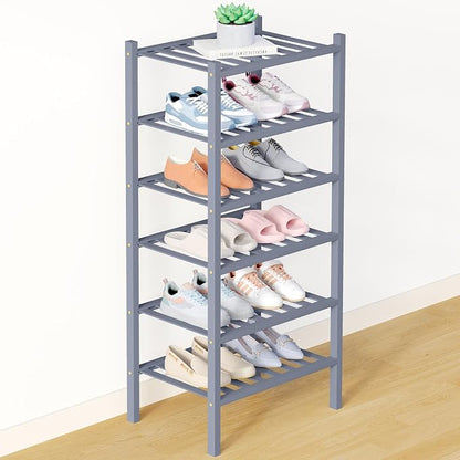 Smiry Bamboo Shoe Rack for Closet, 6 Tier Small Wooden Stackable Shoe Organizer by Smiry