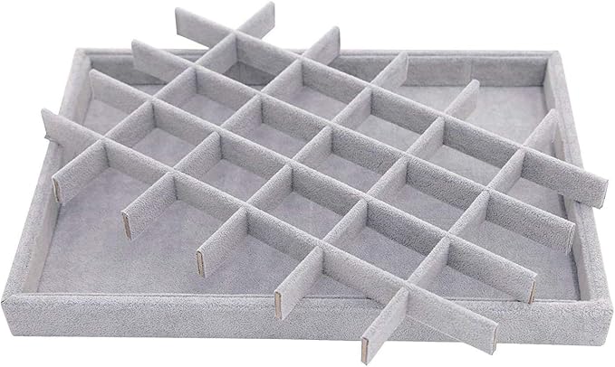 Grey Velvet Stackable 30 Compartments Jewelry Tray Showcase Display Organizer - Image 2