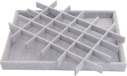 Grey Velvet Stackable 30 Compartments Jewelry Tray Showcase Display Organizer - Image 2