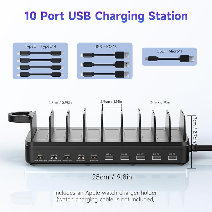 320W Charging Station for Multiple Devices, 10 Ports Fast Multi-Device Charger - Image 2