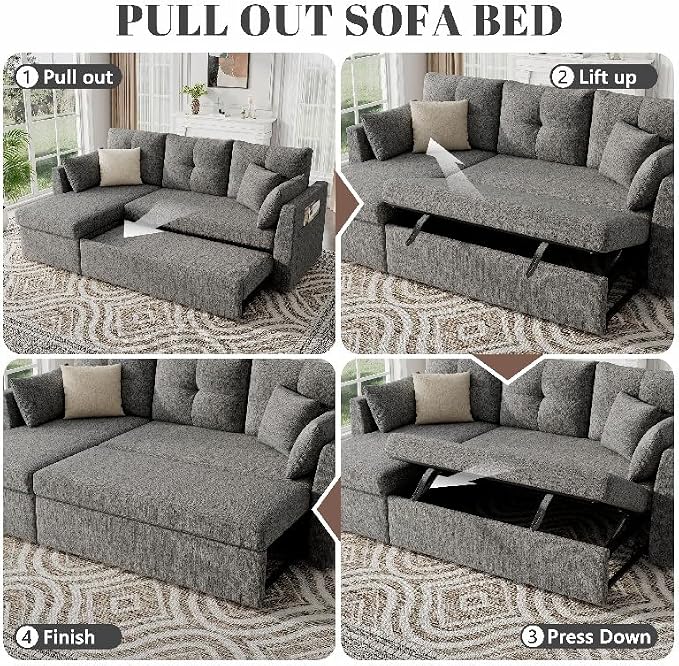 Huatean Home Sleeper Sofa Couch, 2 in 1 Sectional Sleeper Couch Bed - Image 7
