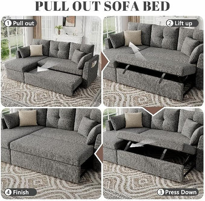Huatean Home Sleeper Sofa Couch, 2 in 1 Sectional Sleeper Couch Bed - Image 7